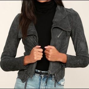 Charcoal Grey Vegan Suede Moto Jacket